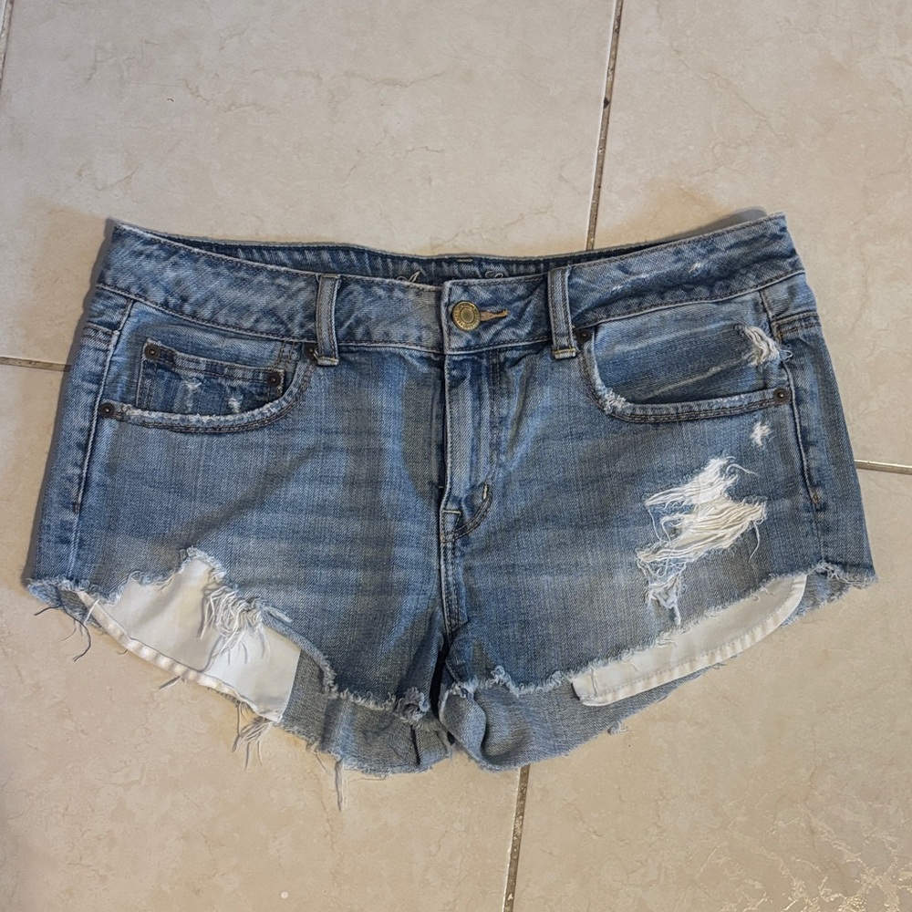American Eagle Outfitters Blue Distressed Jean Shorts